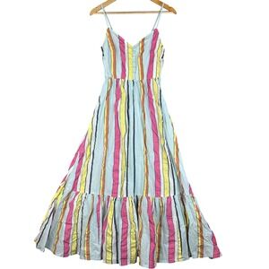 J.Crew Striped Cotton Tiered Maxi Dress Multicolor V-Neck AO466 Womens Size 0
